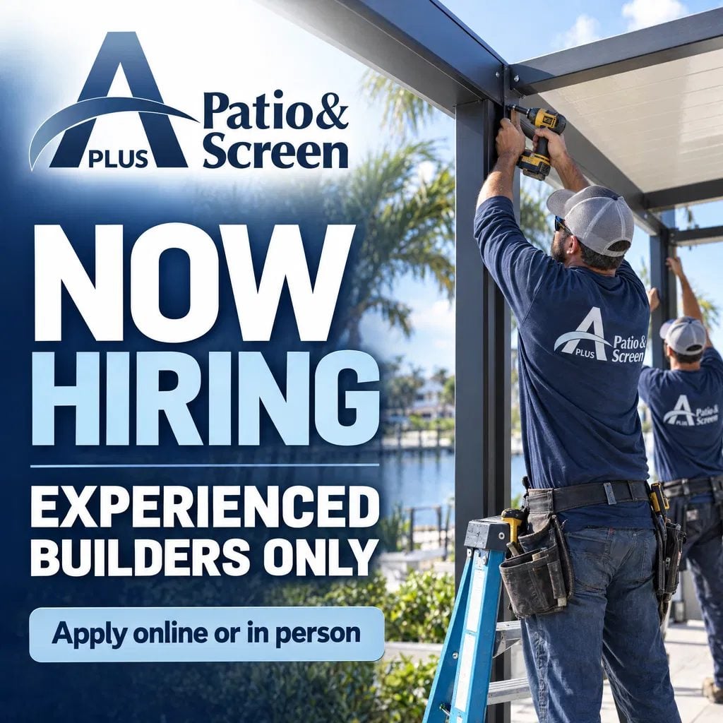 A Plus Patio & Screen builder installing an aluminum structure