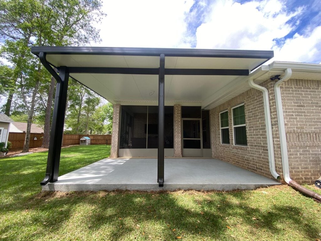 Aluminum patio cover over a concrete patio